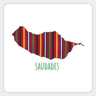 Madeira outline filled with traditional folk costume pattern with Saudades Magnet